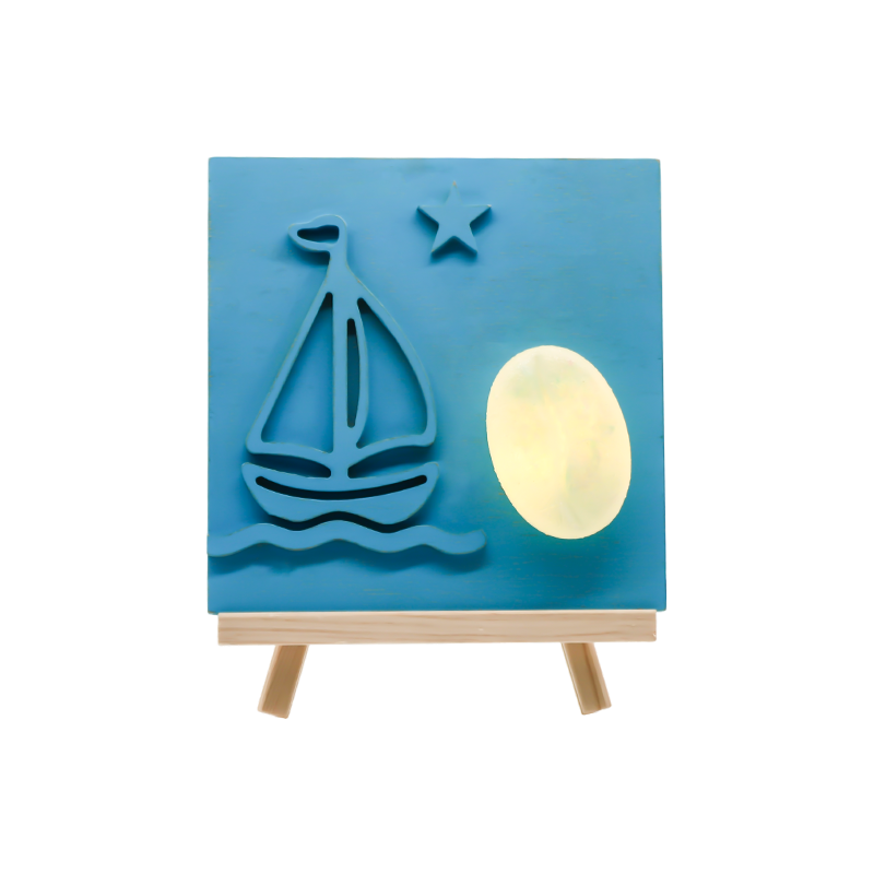Lampu Kayu Ukiran Bambu Perahu Layar Warna Laut - Memanggang Bayangan Layar